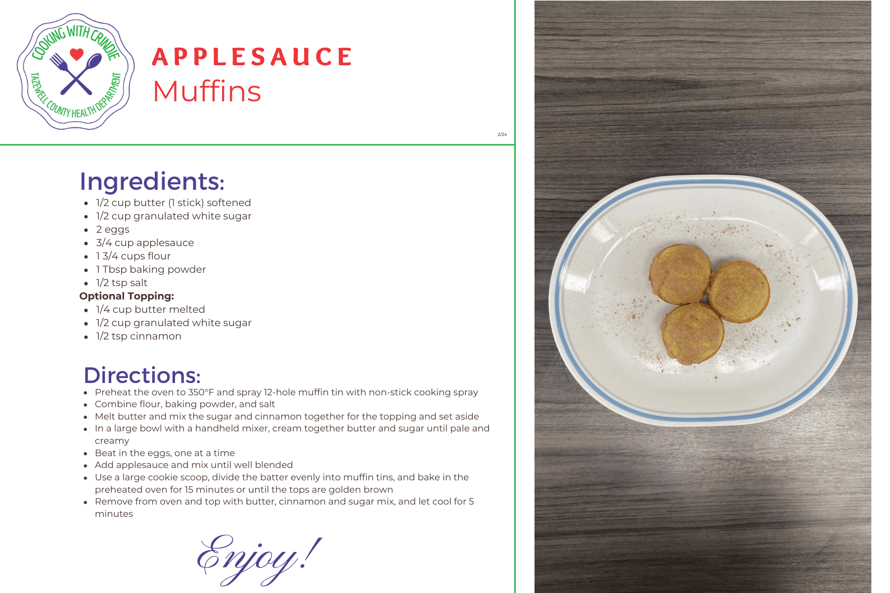 Applesauce Muffins - Recipe Card