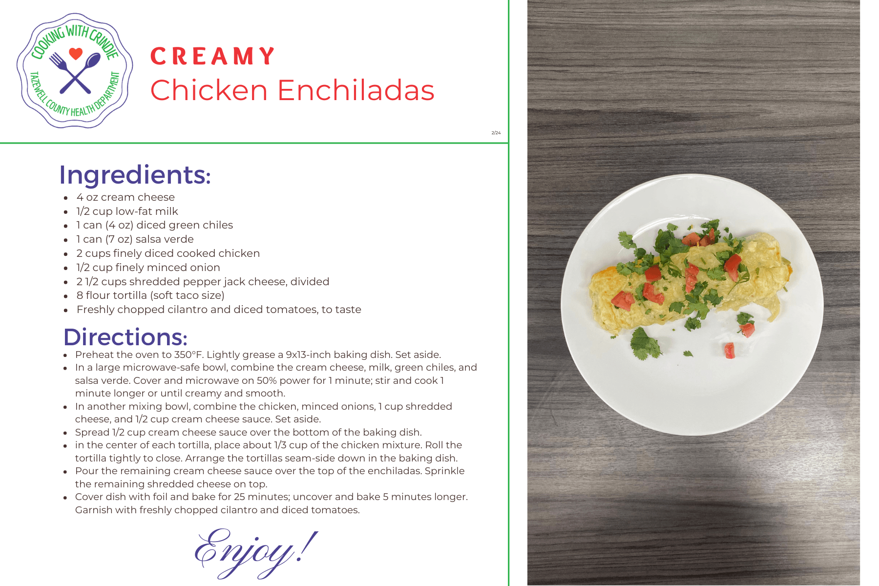Creamy Chicken Enchiladas - Recipe Card